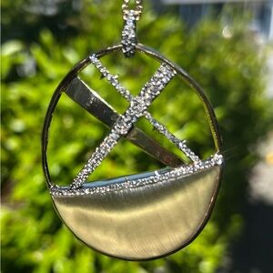 Alexis Bittar Gold-Tone Oval Pendant Necklace w/lucite Crystal signature accent